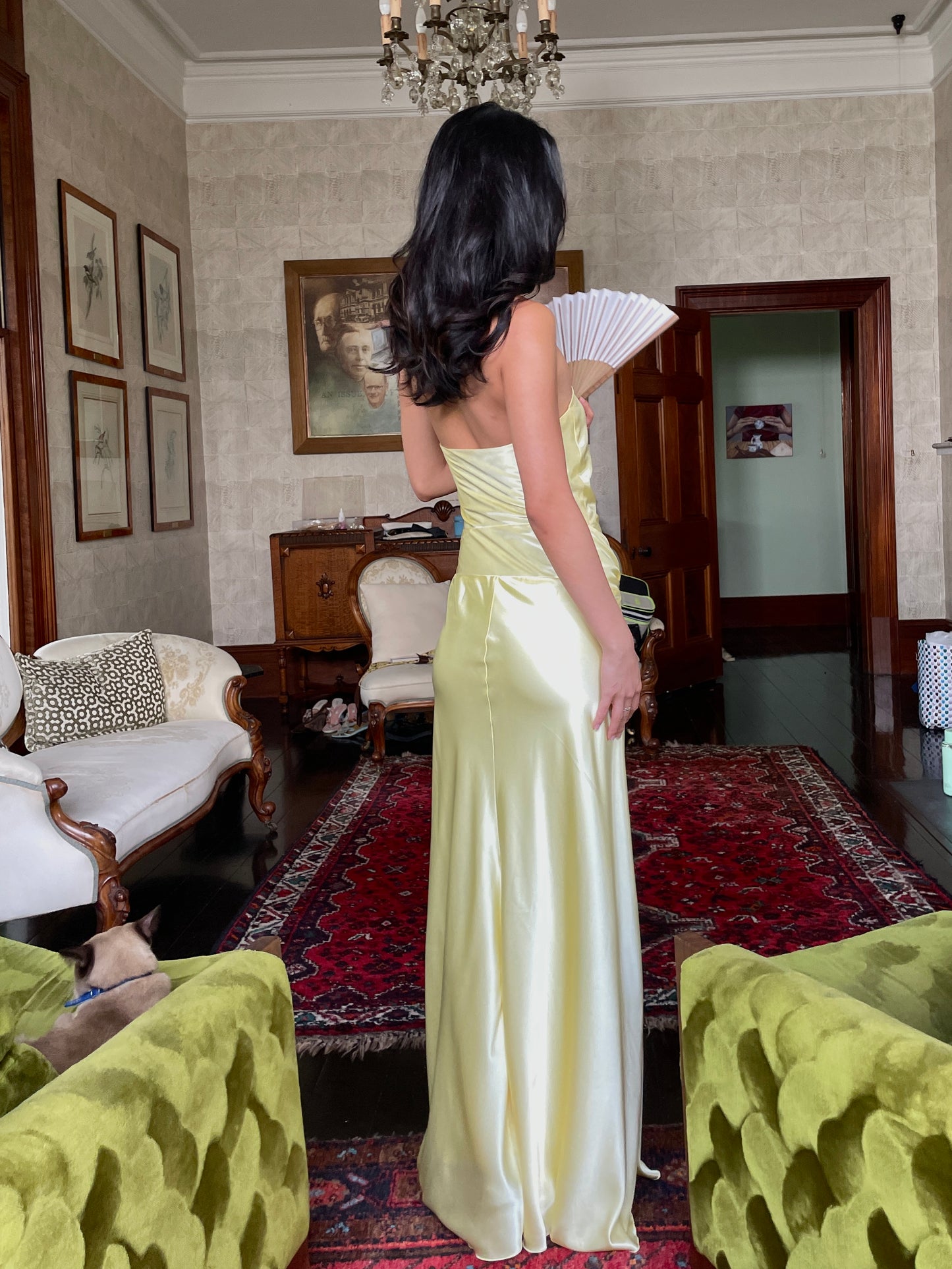 Vintage Ruth Tarvydas Halter Twist Gown Lemon 8