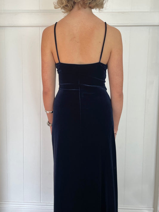 Vintage 90s navy velvet maxi with cutout detail