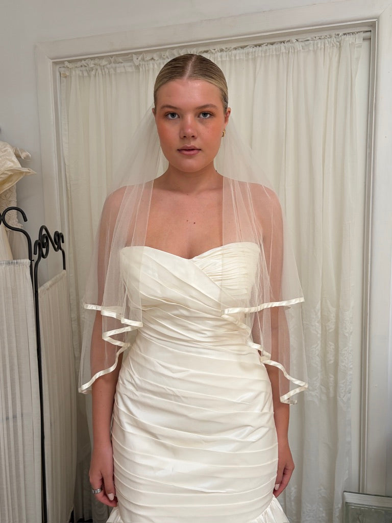 Vintage Y2K taffeta strapless drop waist mermaid wedding gown