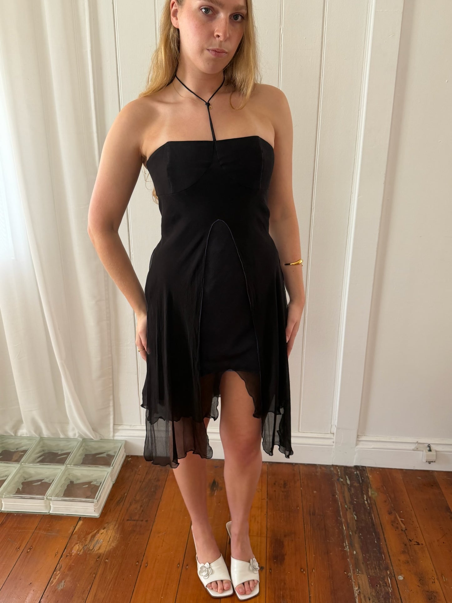 Vintage 1990 Jenny Bannister black balconette mini dress