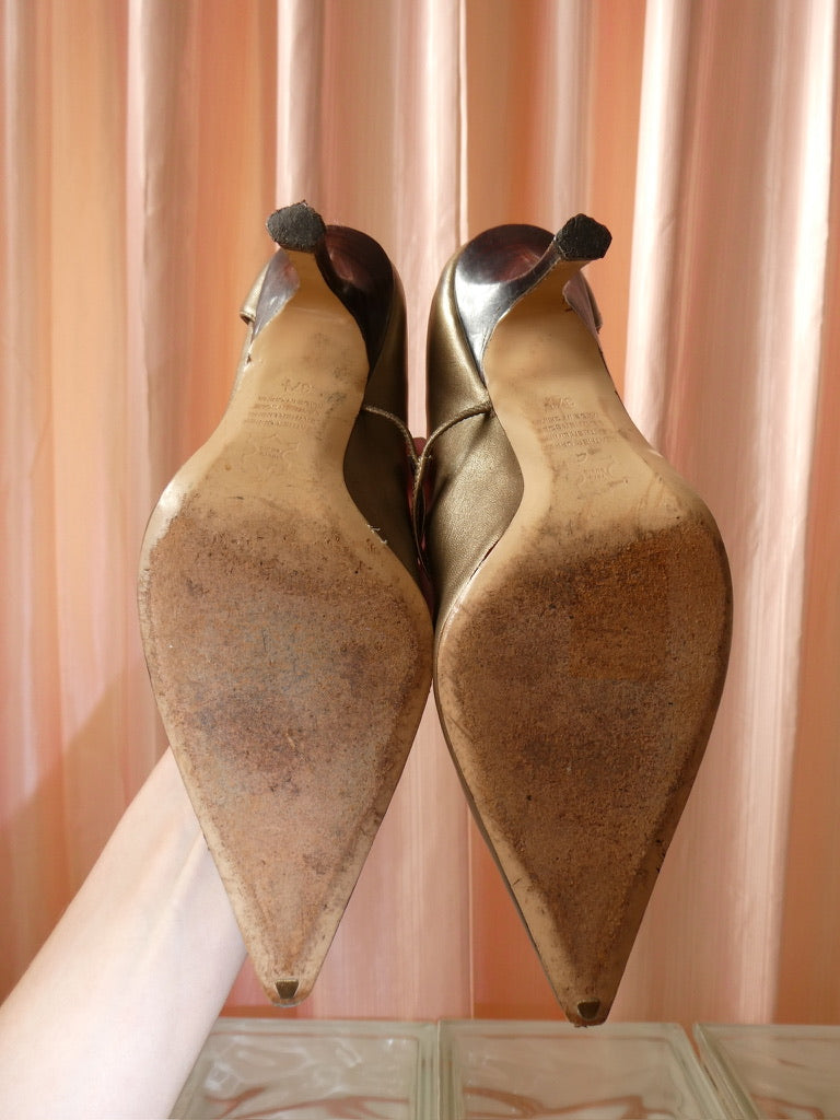 Bronze leather pointed toe pumps size 37.5