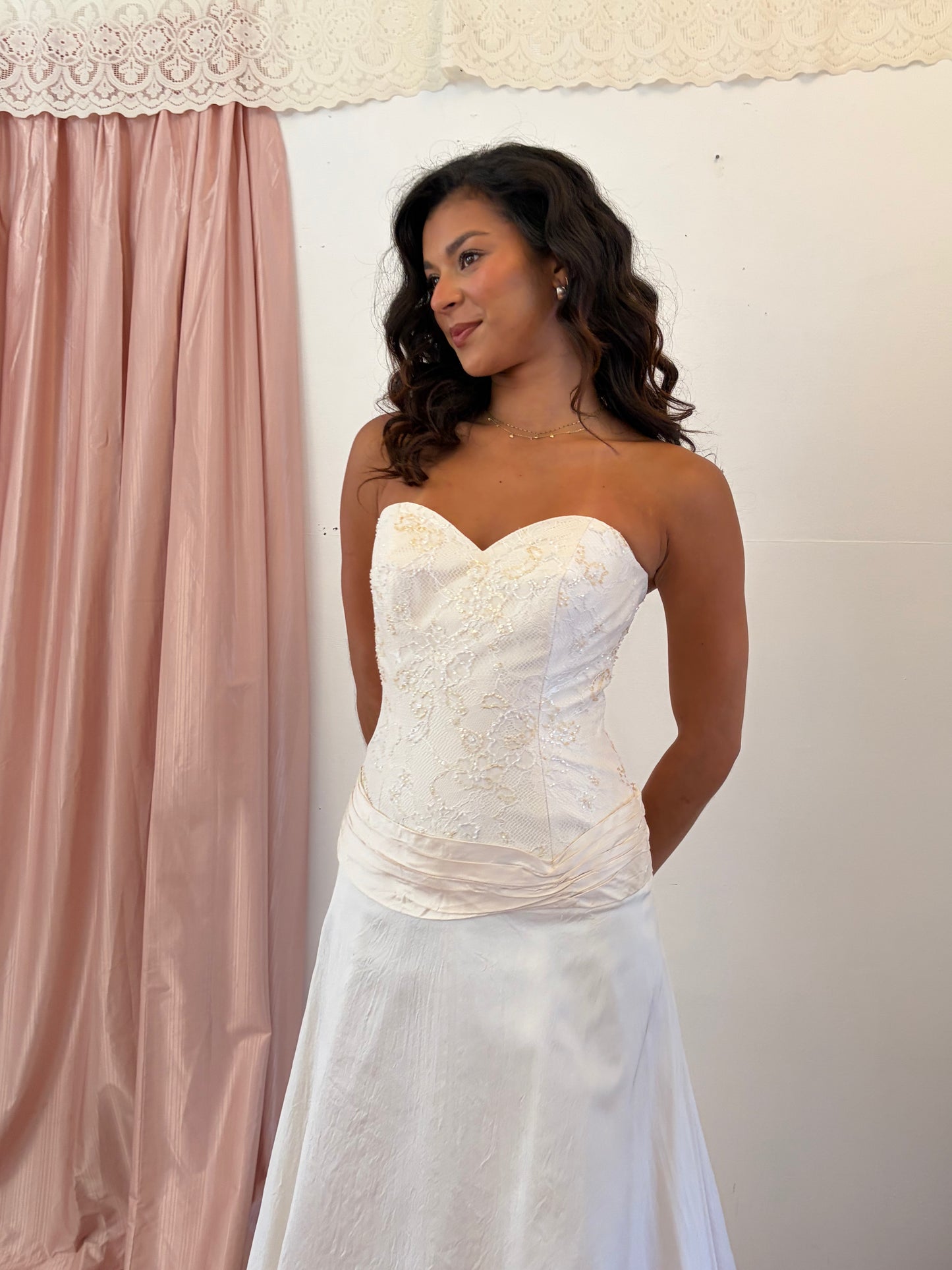 Vintage y2k cream silk drop waist wedding dress
