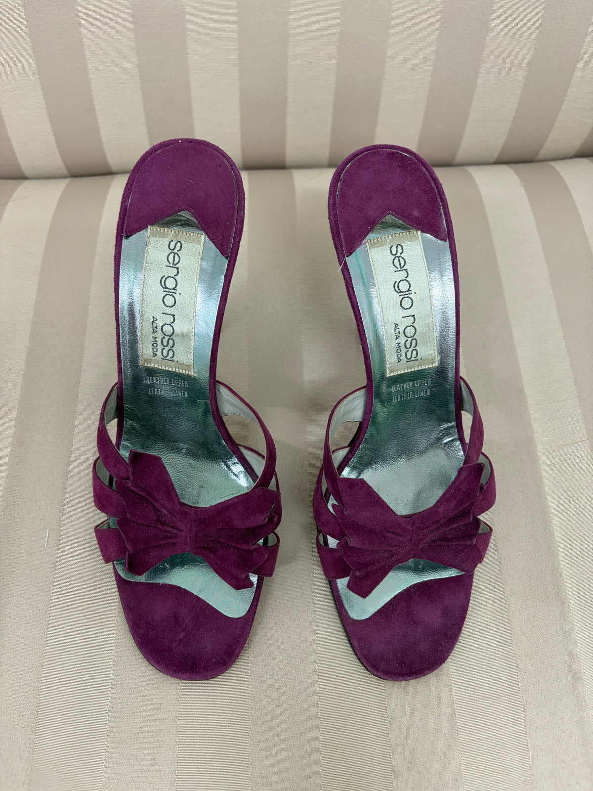 Vintage 90s Sergio Rossi blackberry suede mule heels