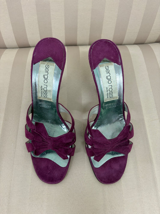 Vintage 90s Sergio Rossi blackberry suede mule heels