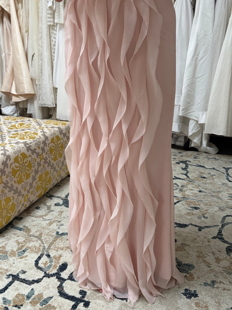 Vintage 00s Vera Wang pink cascading ruffle evening gown