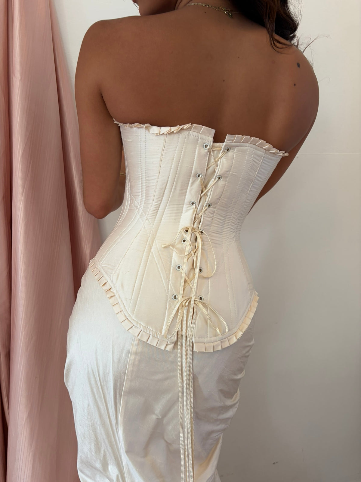 Vintage 90s cream silk dupion corset and skirt set