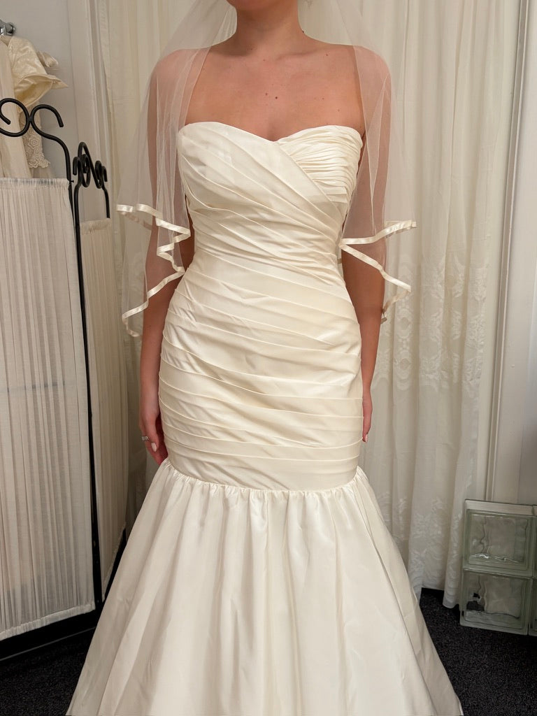 Vintage Y2K taffeta strapless drop waist mermaid wedding gown