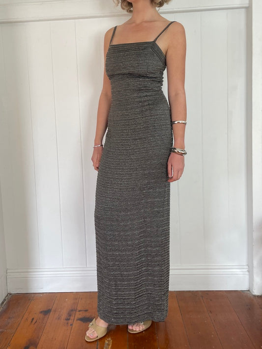 Vintage Y2K Carmen Marc Valvo grey column dress