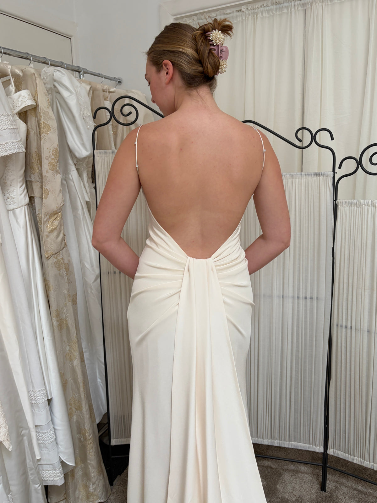 Vintage 00s Suzanne Neville silk backless wedding gown