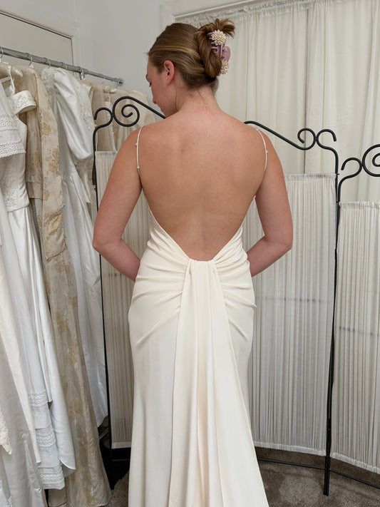 Vintage 00s Suzanne Neville silk backless wedding gown