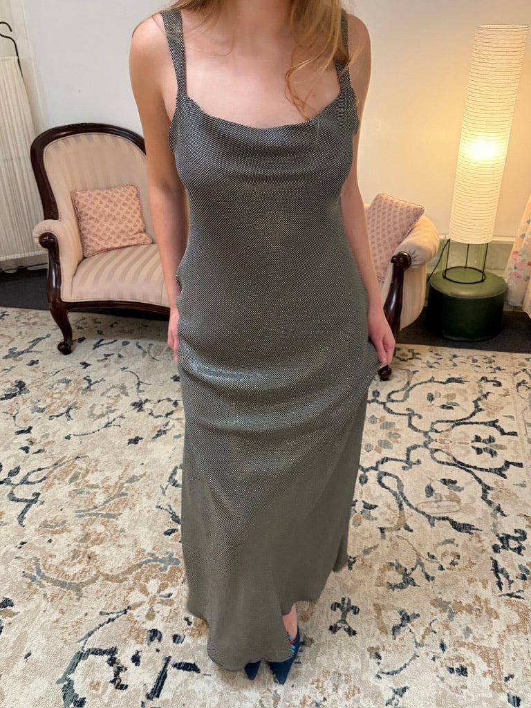 Vintage 90s silver bias cut evening dress