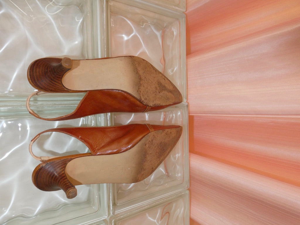 Taranto tan leather sling back kitten heels size 39