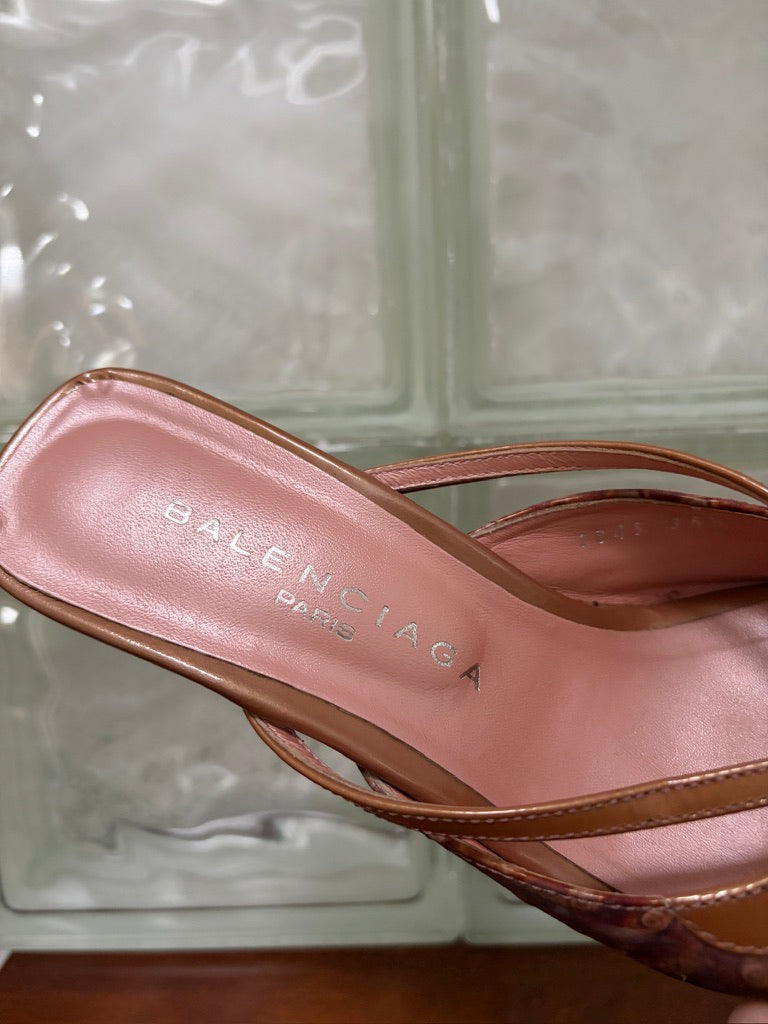 Vintage Balenciaga caramel square toe mules with bow