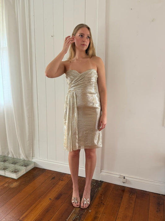 Vintage Y2K Vera Wang gold foiled silk mini dress