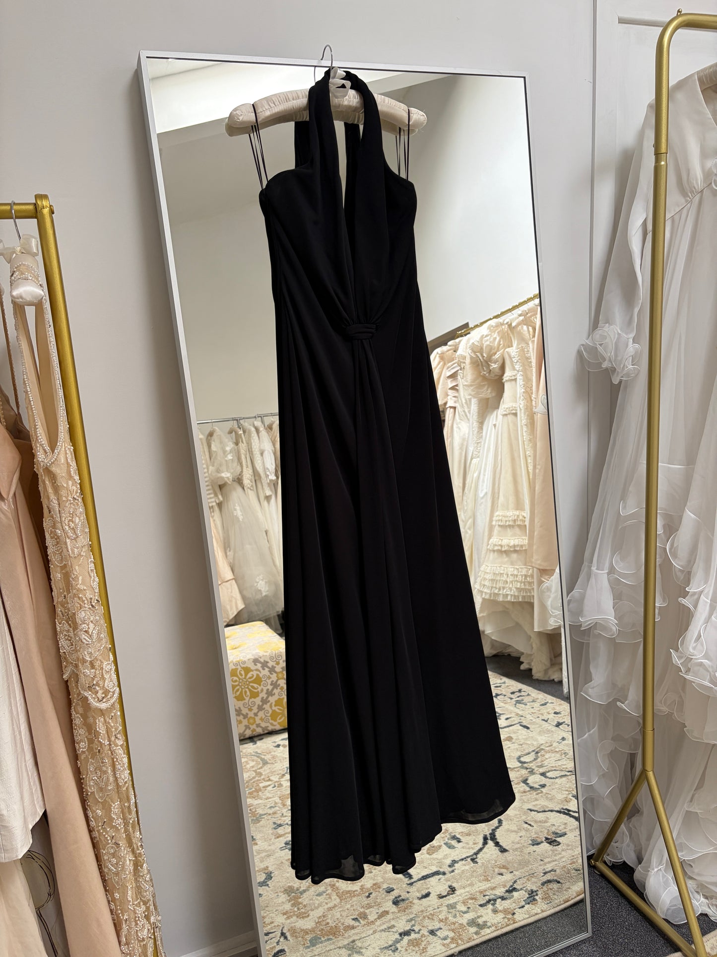 Vintage 90s black plunge neck open back evening dress