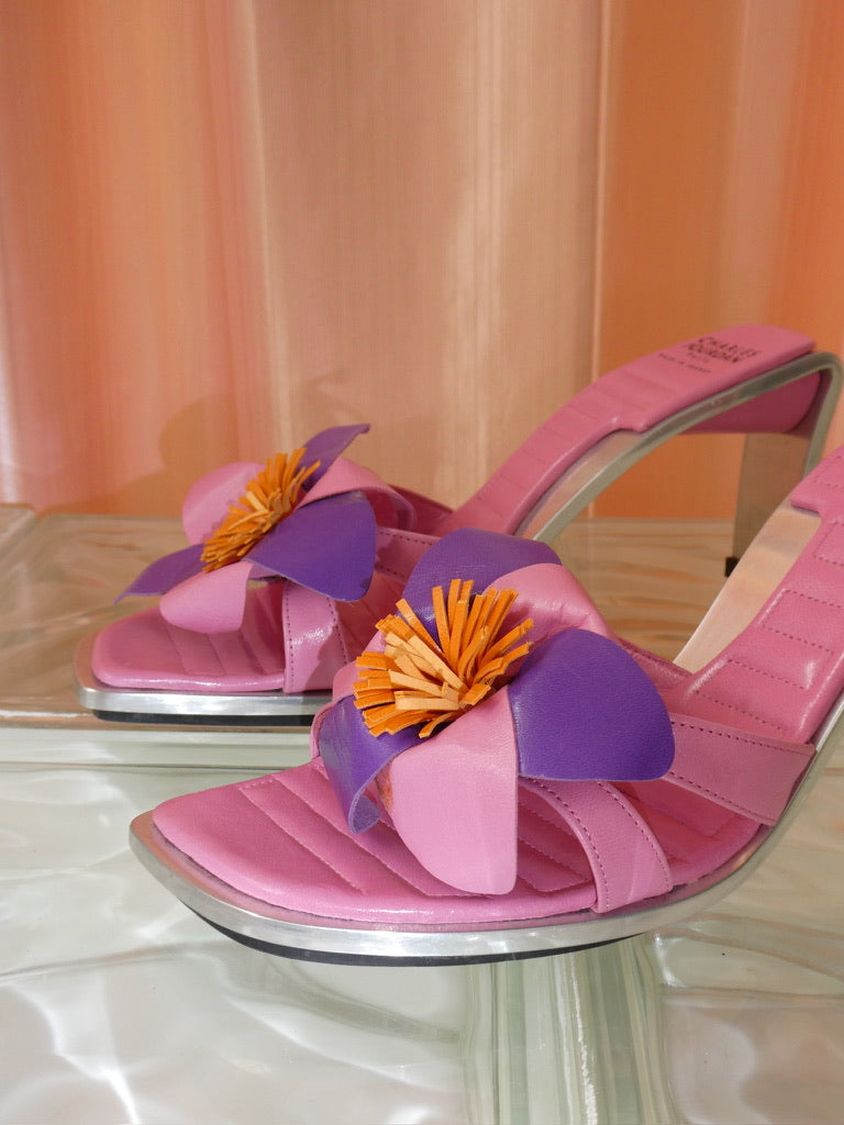 Charles Jourdan pink & purple steel heels size 38