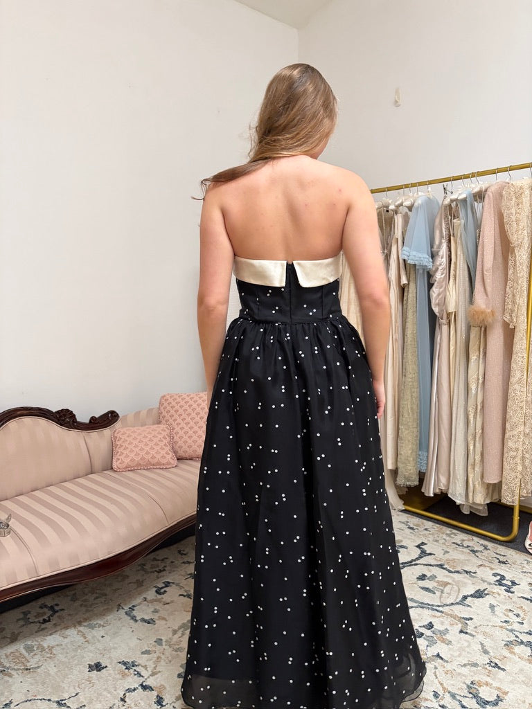 Vintage 00s Kay Unger black strapless polka dot evening dress