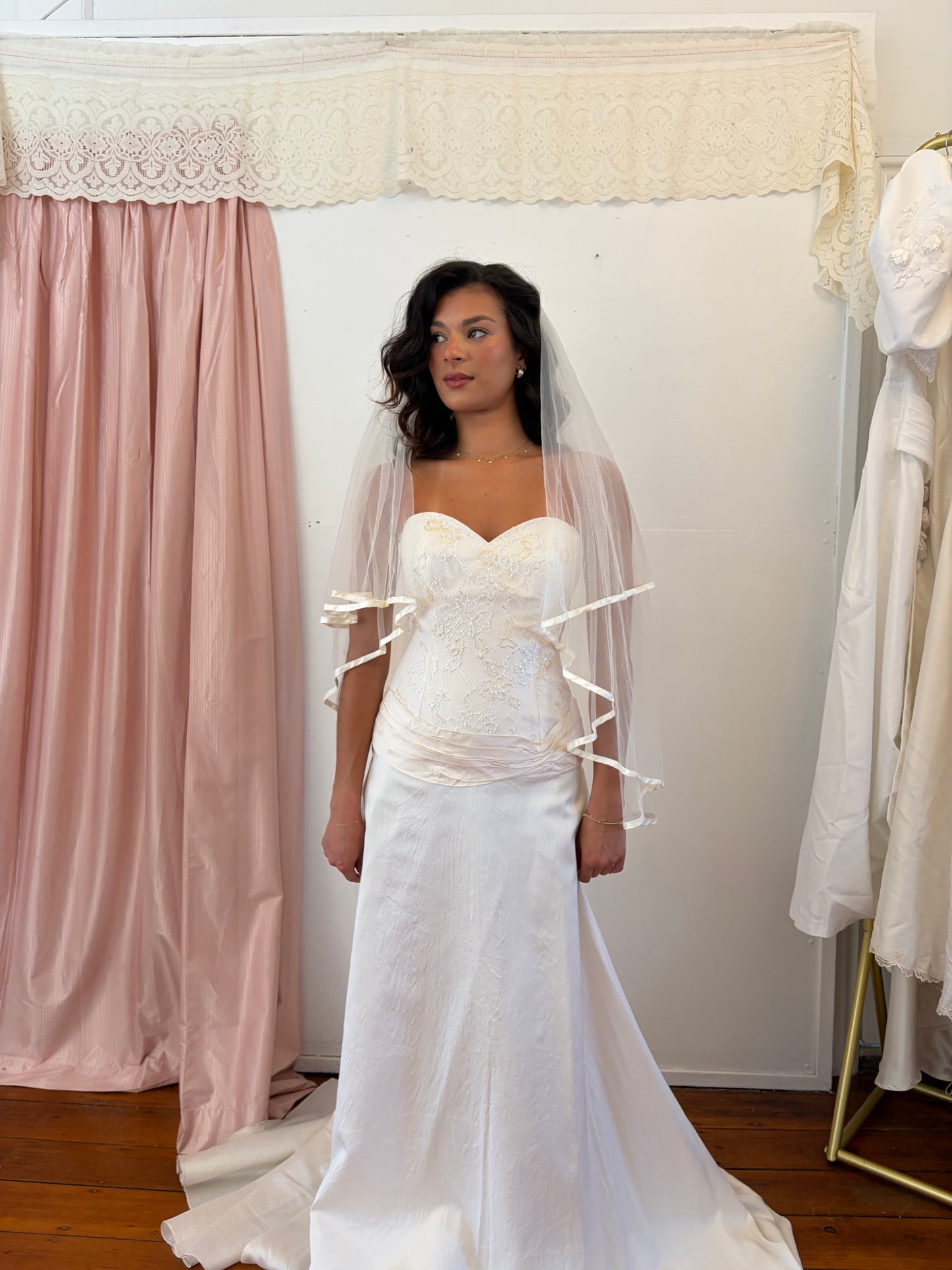 Vintage y2k cream silk drop waist wedding dress