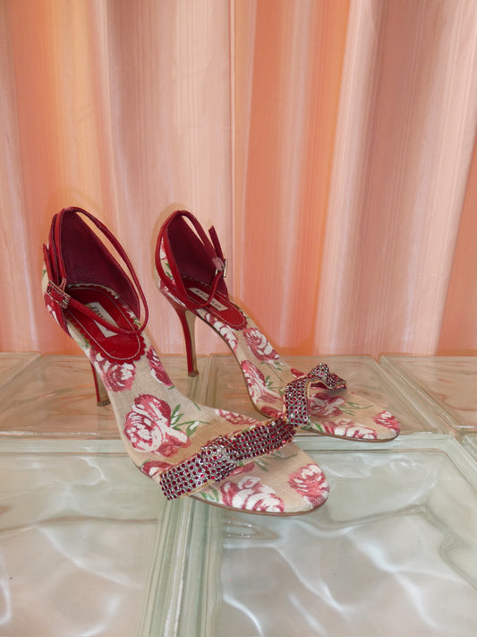 Dune rose print red stiletto heels and matching clutch set size 41