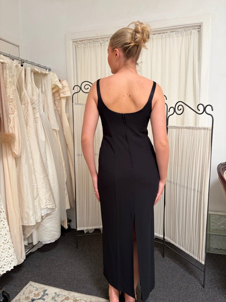 Vintage 90s reverse sweetheart black evening gown with buckles