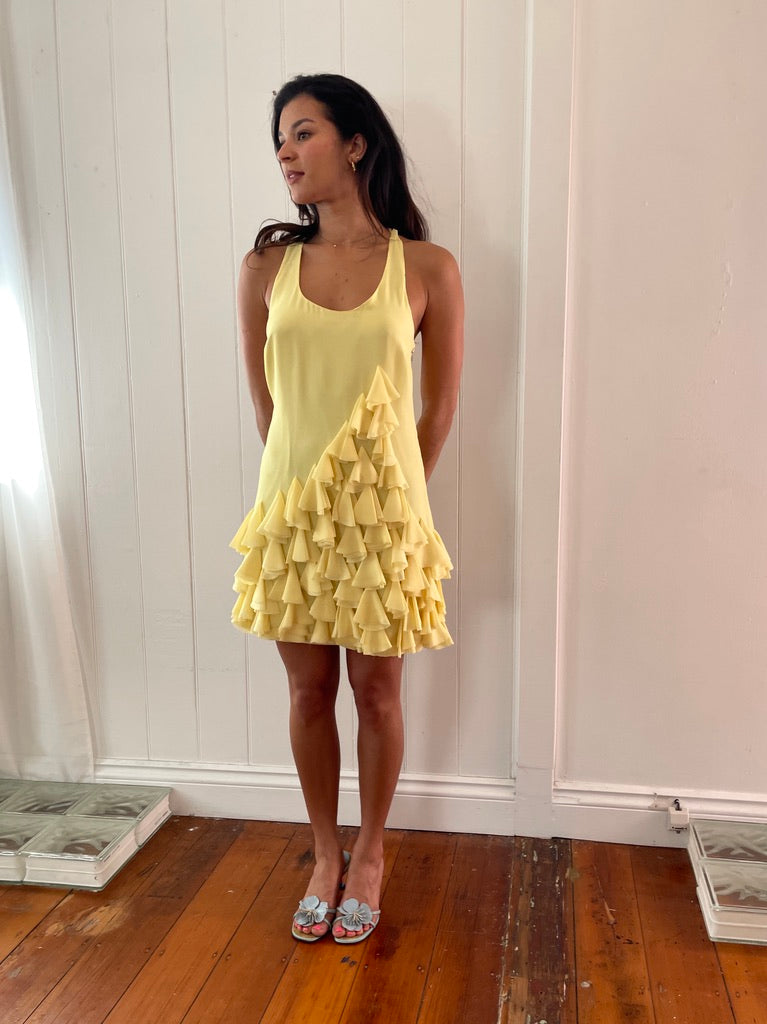 Vintage y2k lemon yellow mini dress with ruffles