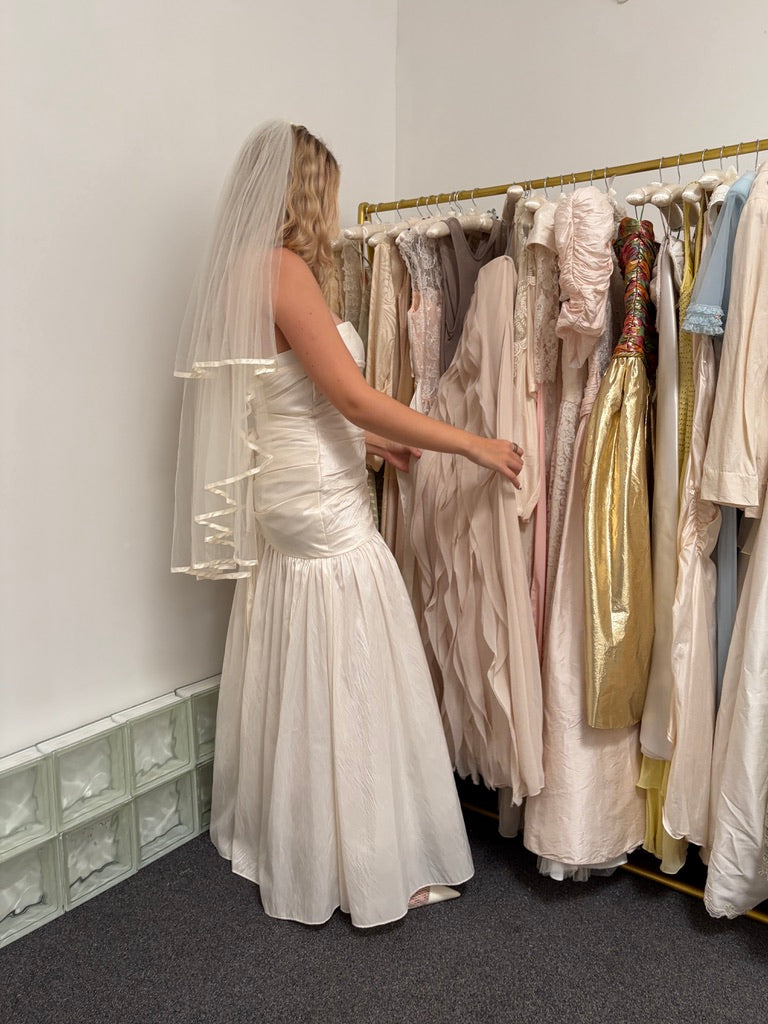 Vintage y2k strapless drop waist asymmetric wedding gown