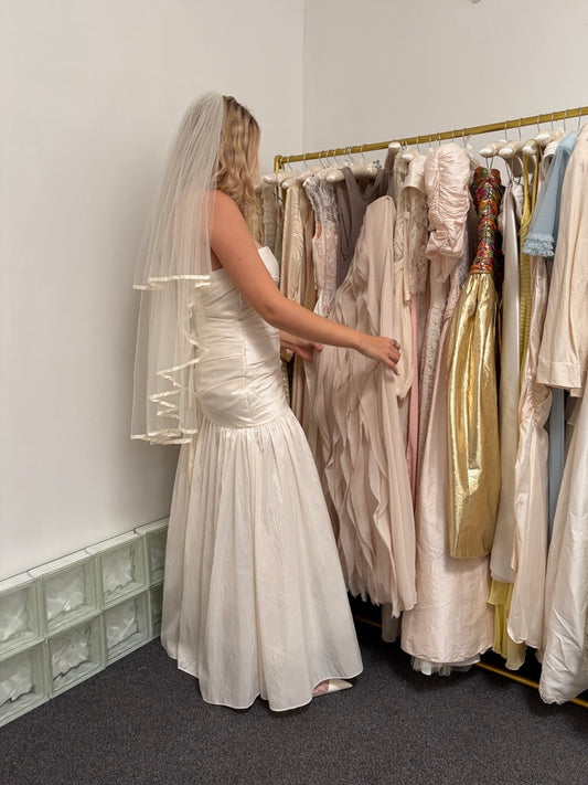 Vintage y2k strapless drop waist asymmetric wedding gown