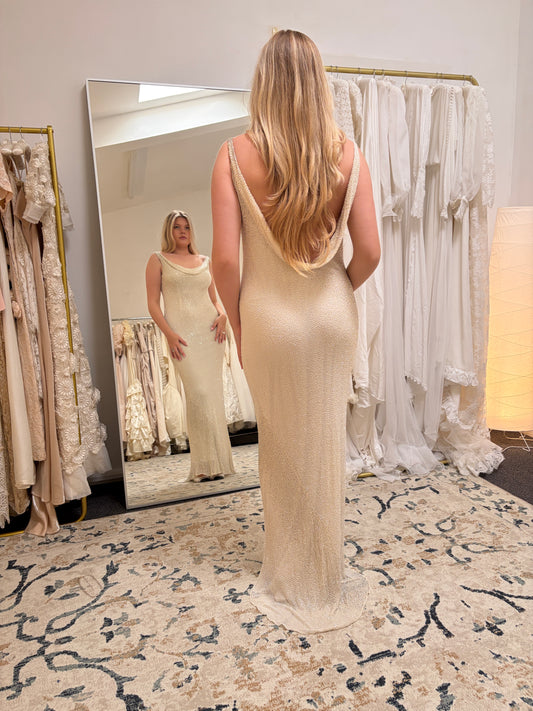 Vintage 00s Caroline Castigliano silk beaded backless wedding gown