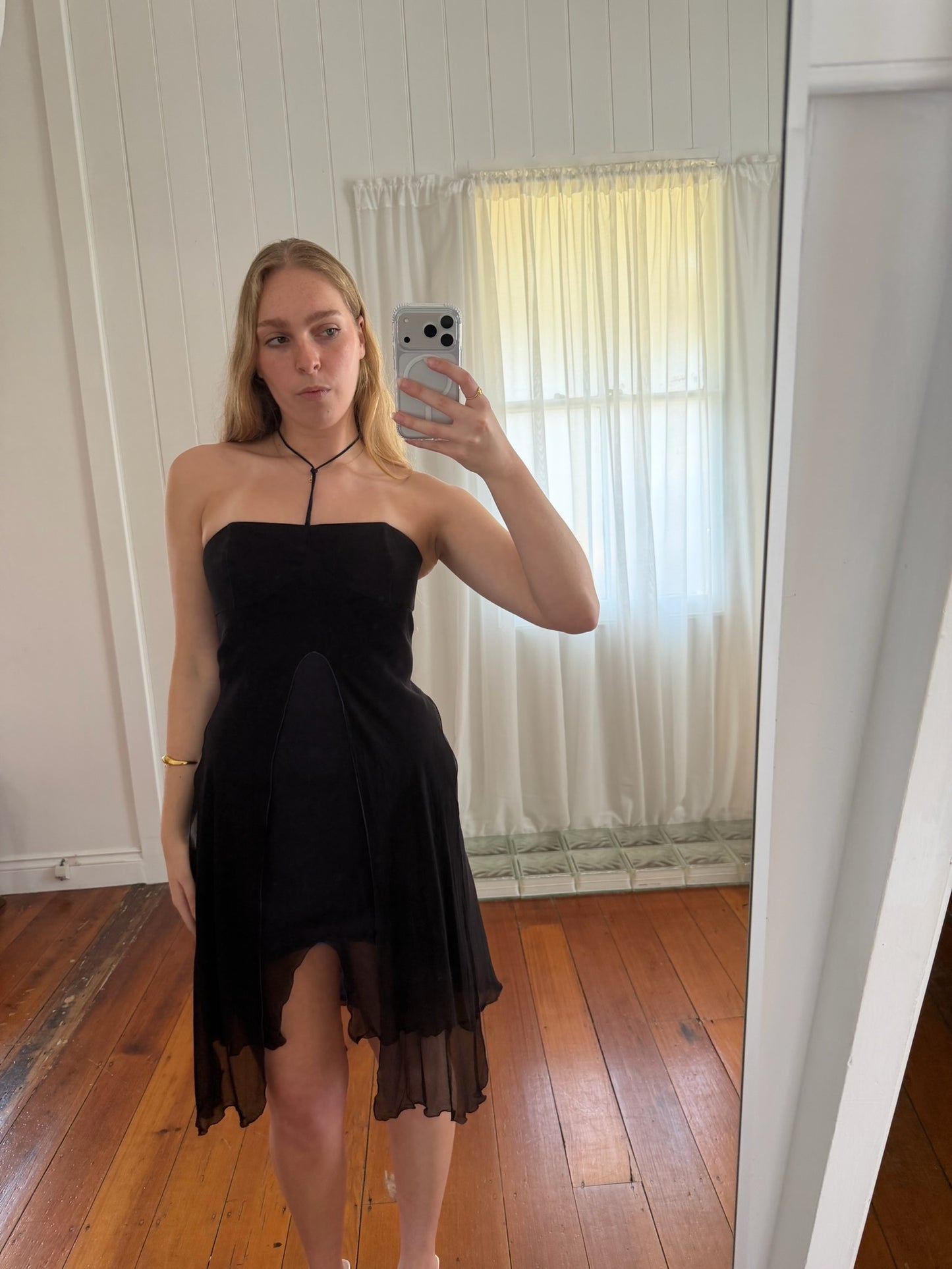 Vintage 1990 Jenny Bannister black balconette mini dress