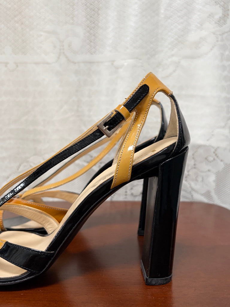 Vintage Prada patent leather strappy heels with bow