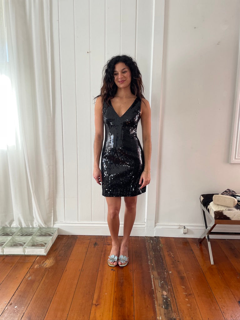 Vintage y2k black sequinned mini dress
