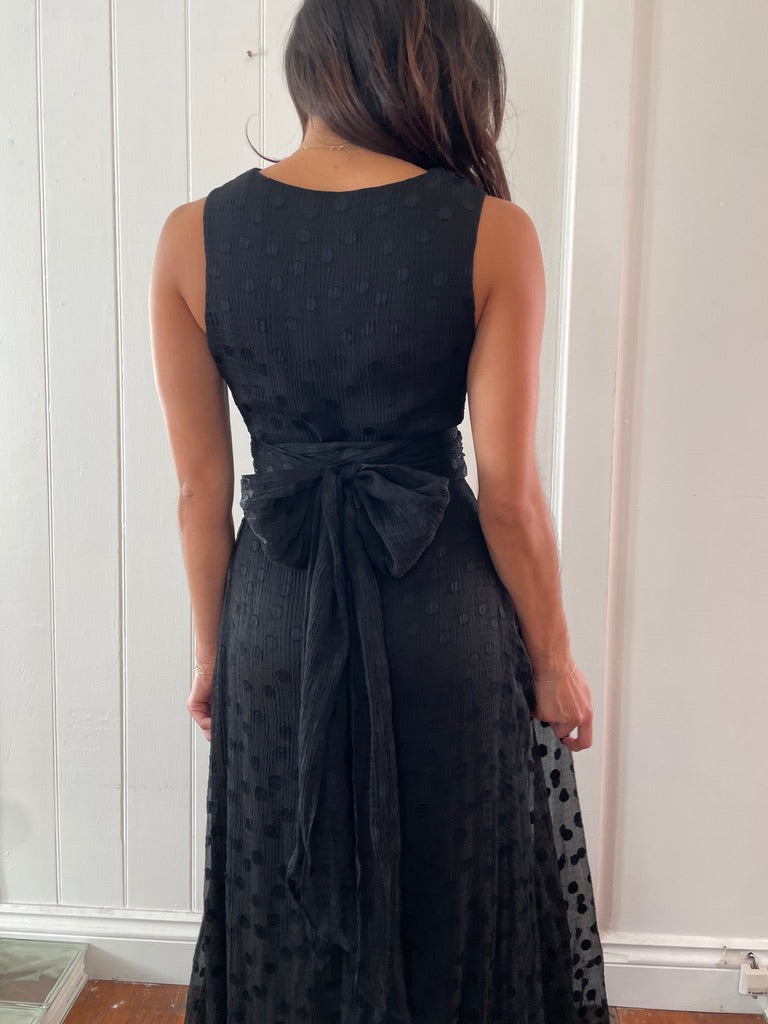 Vintage y2k black polka dot A-line maxi dress