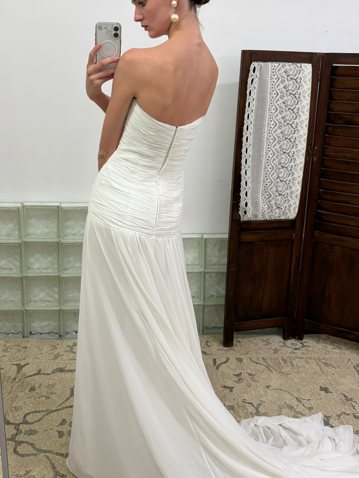 Vintage Y2K silk gathered bodice ivory wedding gown