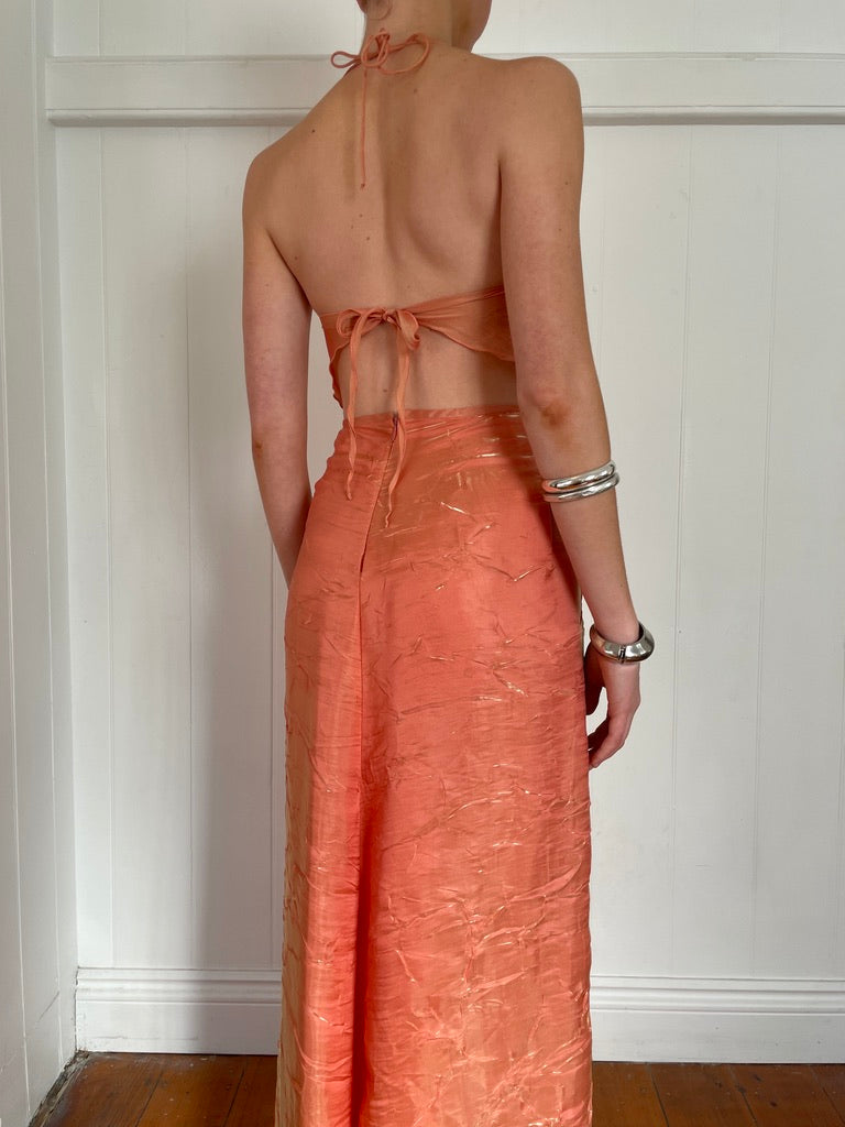 Vintage Y2K shimmery orange skirt and halter set