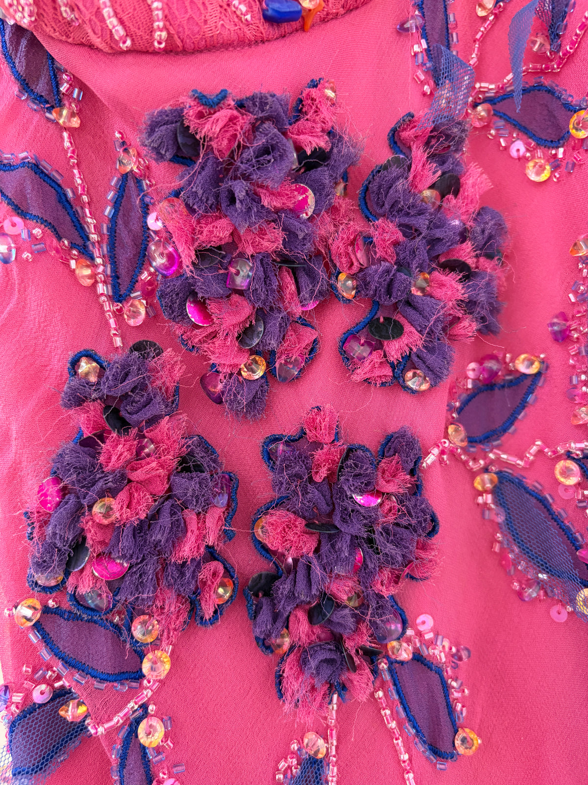 Vintage Y2K pink and purple silk beaded evening dress