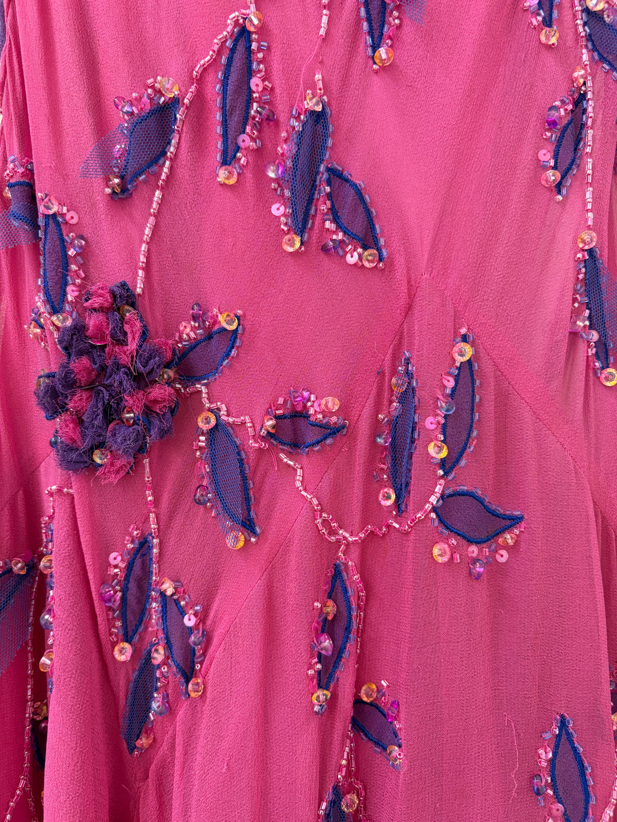 Vintage Y2K pink and purple silk beaded evening dress