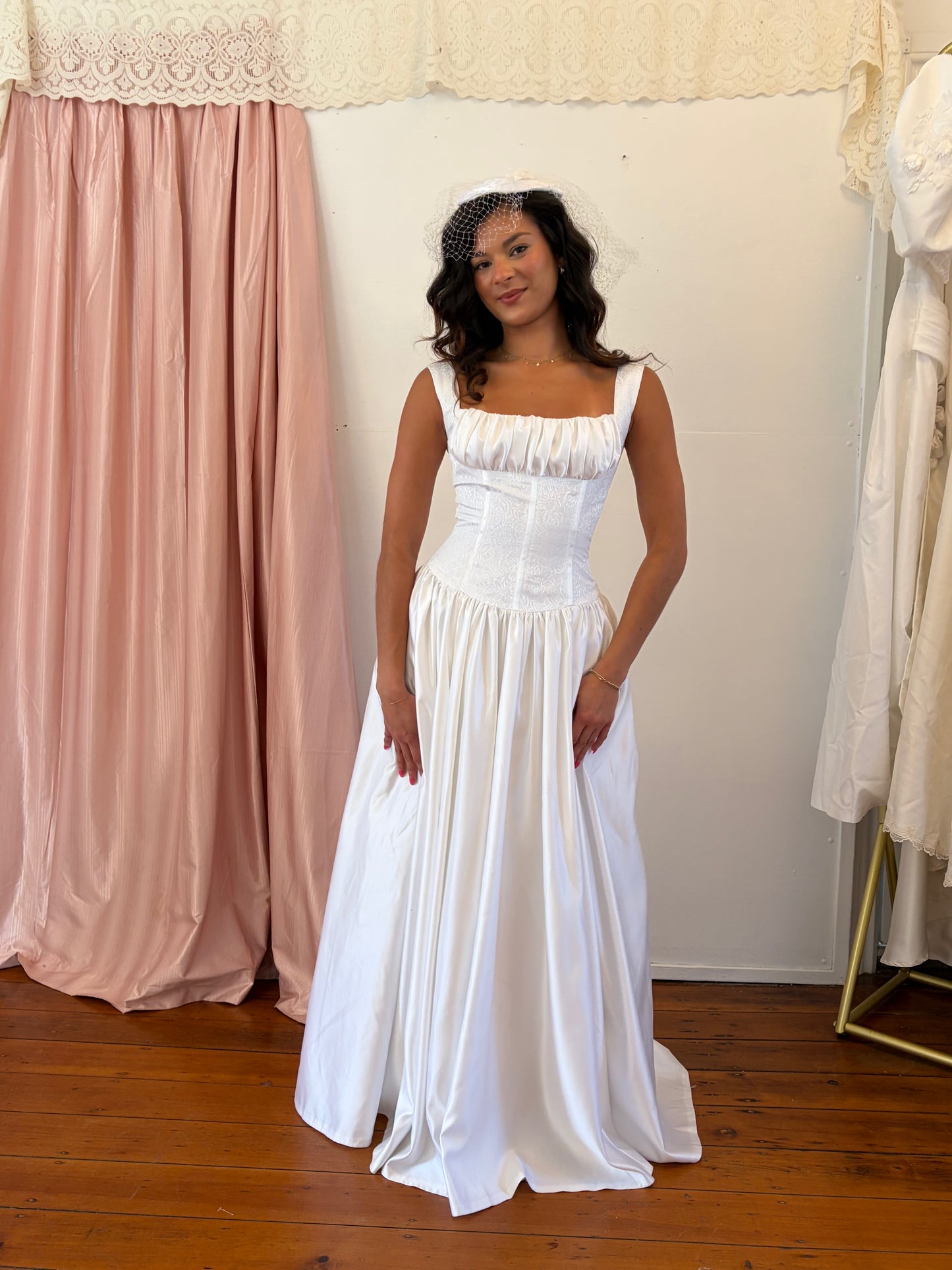 Vintage 90s ivory princess wedding dress with brocade bodice