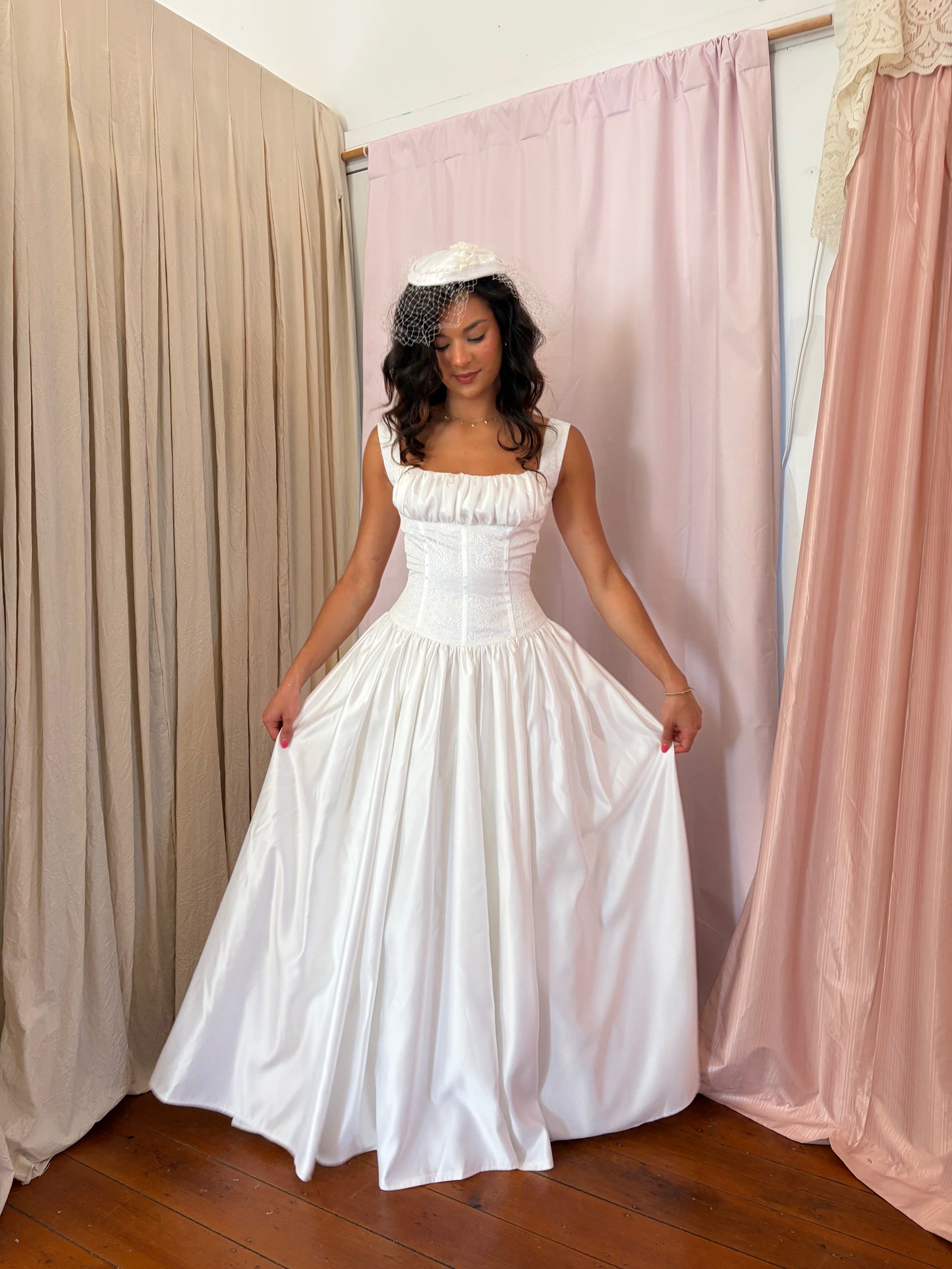 Vintage 90s ivory princess wedding dress with brocade bodice