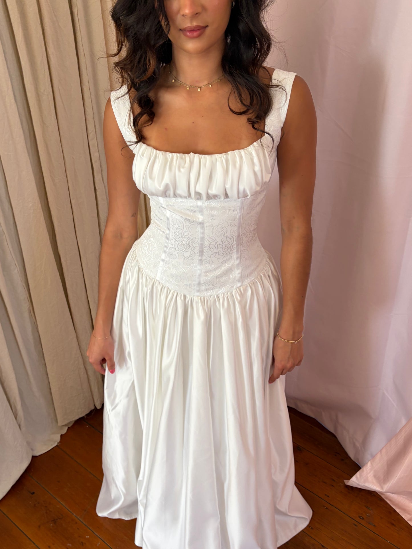 Vintage 90s ivory princess wedding dress with brocade bodice