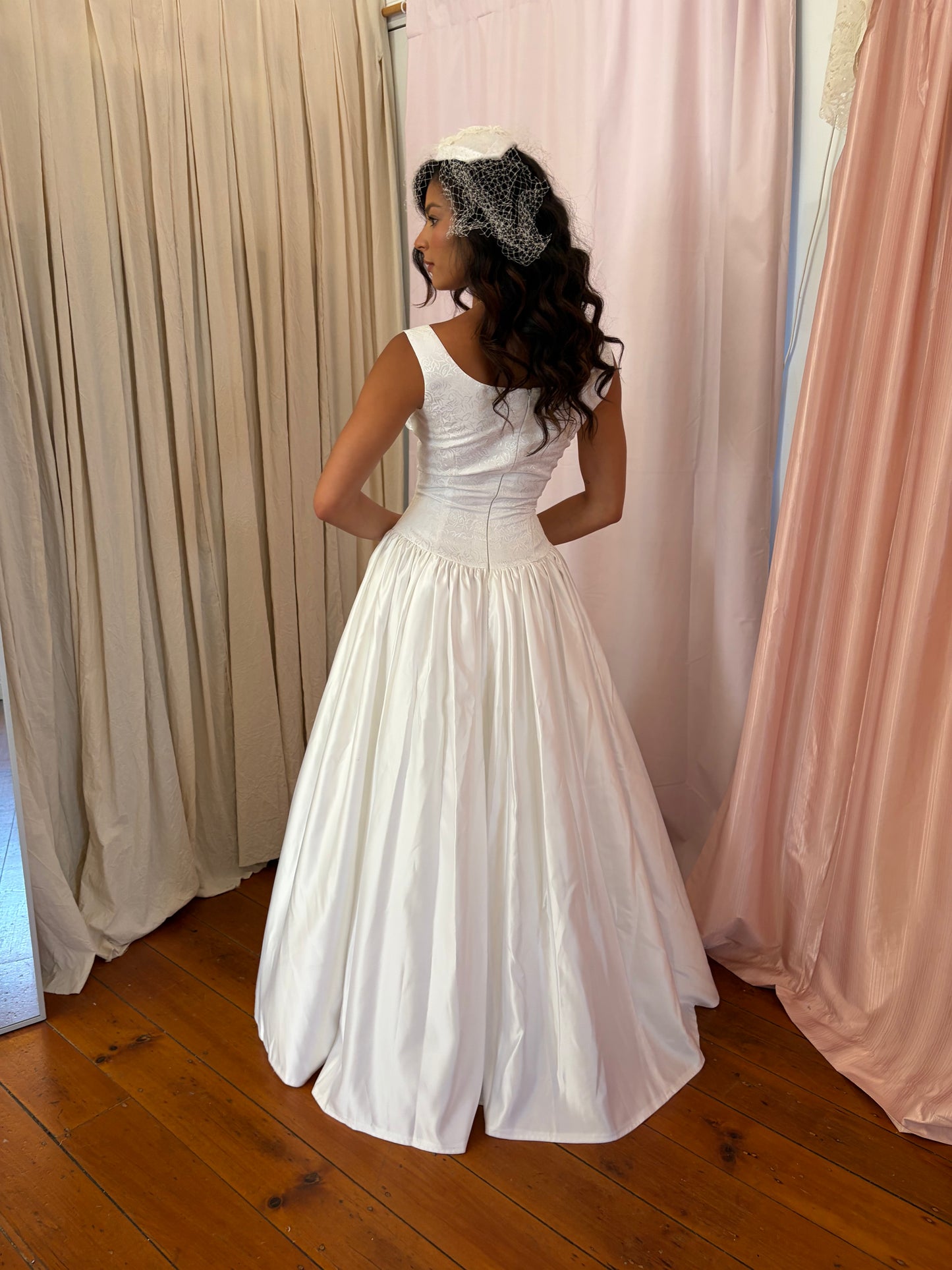 Vintage 90s ivory princess wedding dress with brocade bodice