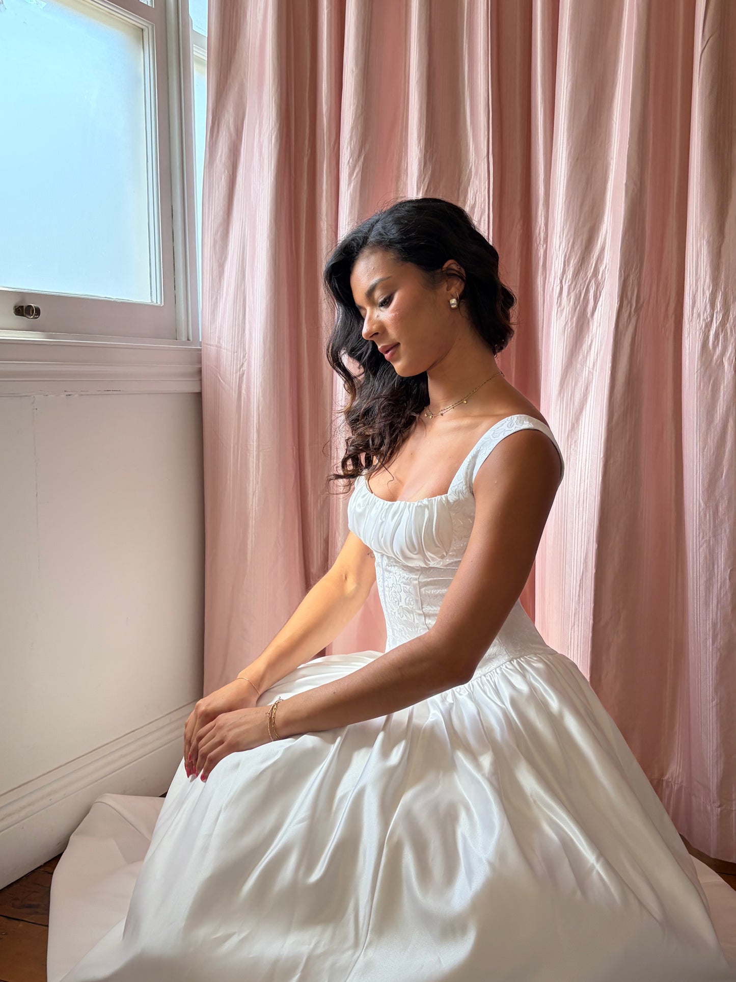 Vintage 90s ivory princess wedding dress with brocade bodice