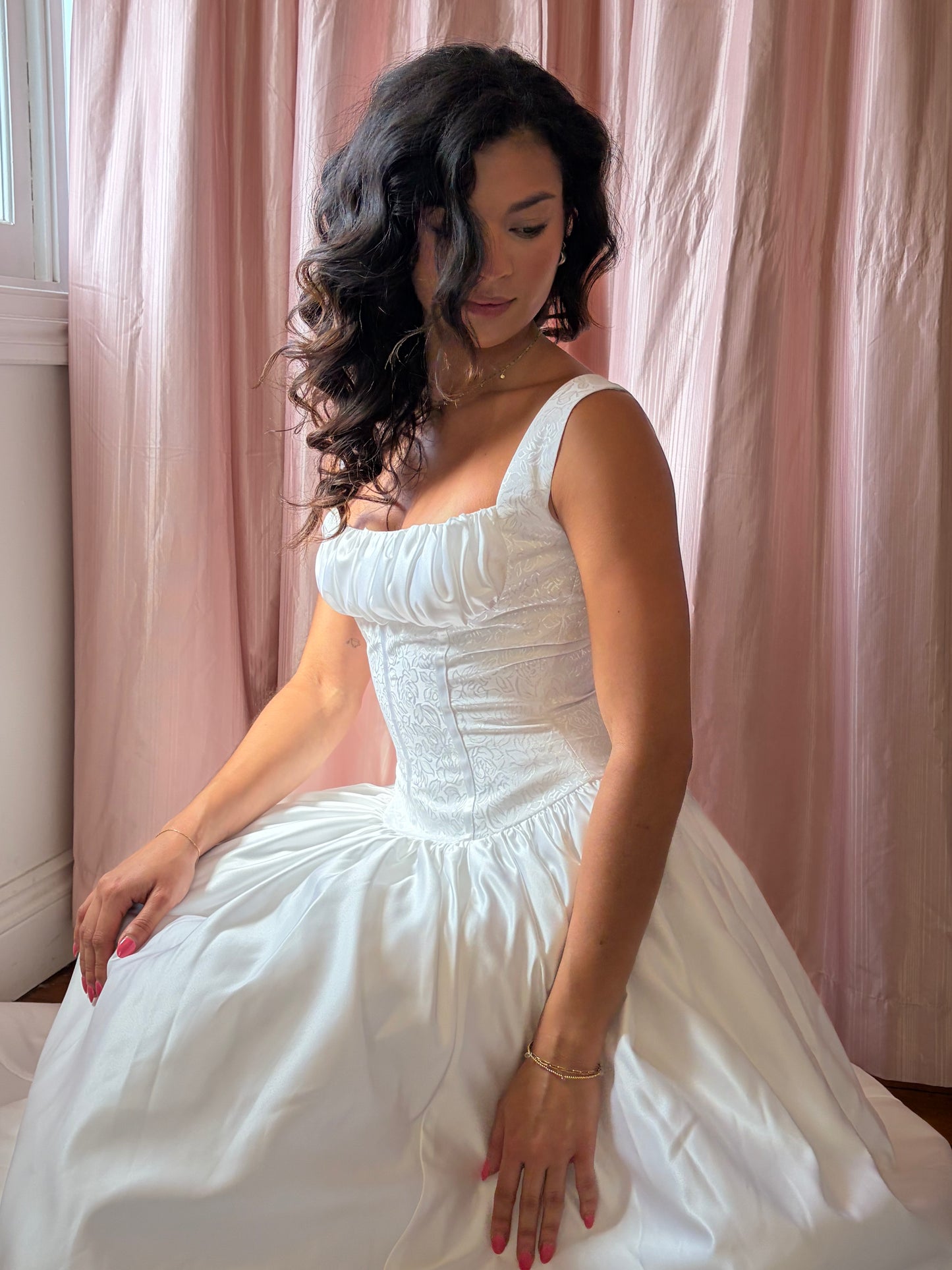 Vintage 90s ivory princess wedding dress with brocade bodice