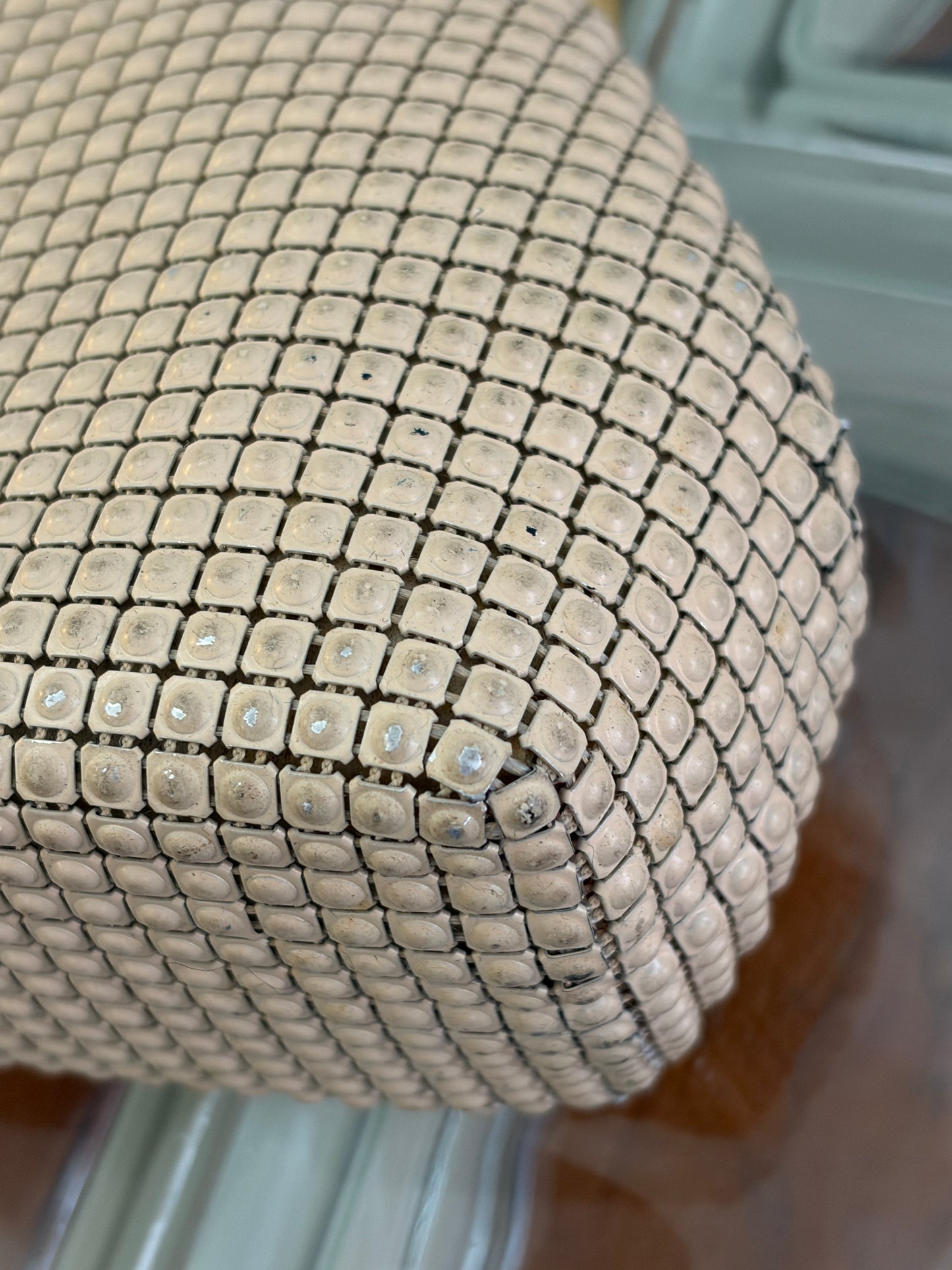 Vintage 60s cream mesh top handle bag with gold hardware