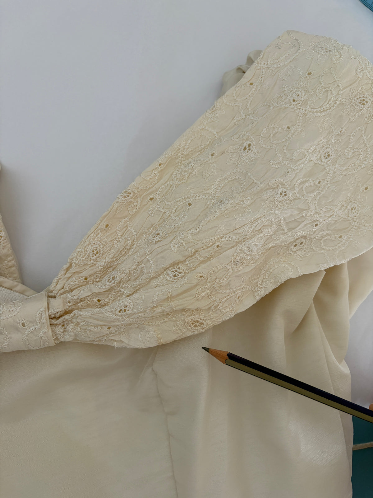 Vintage 90s cream basque waist off shoulder wedding dress