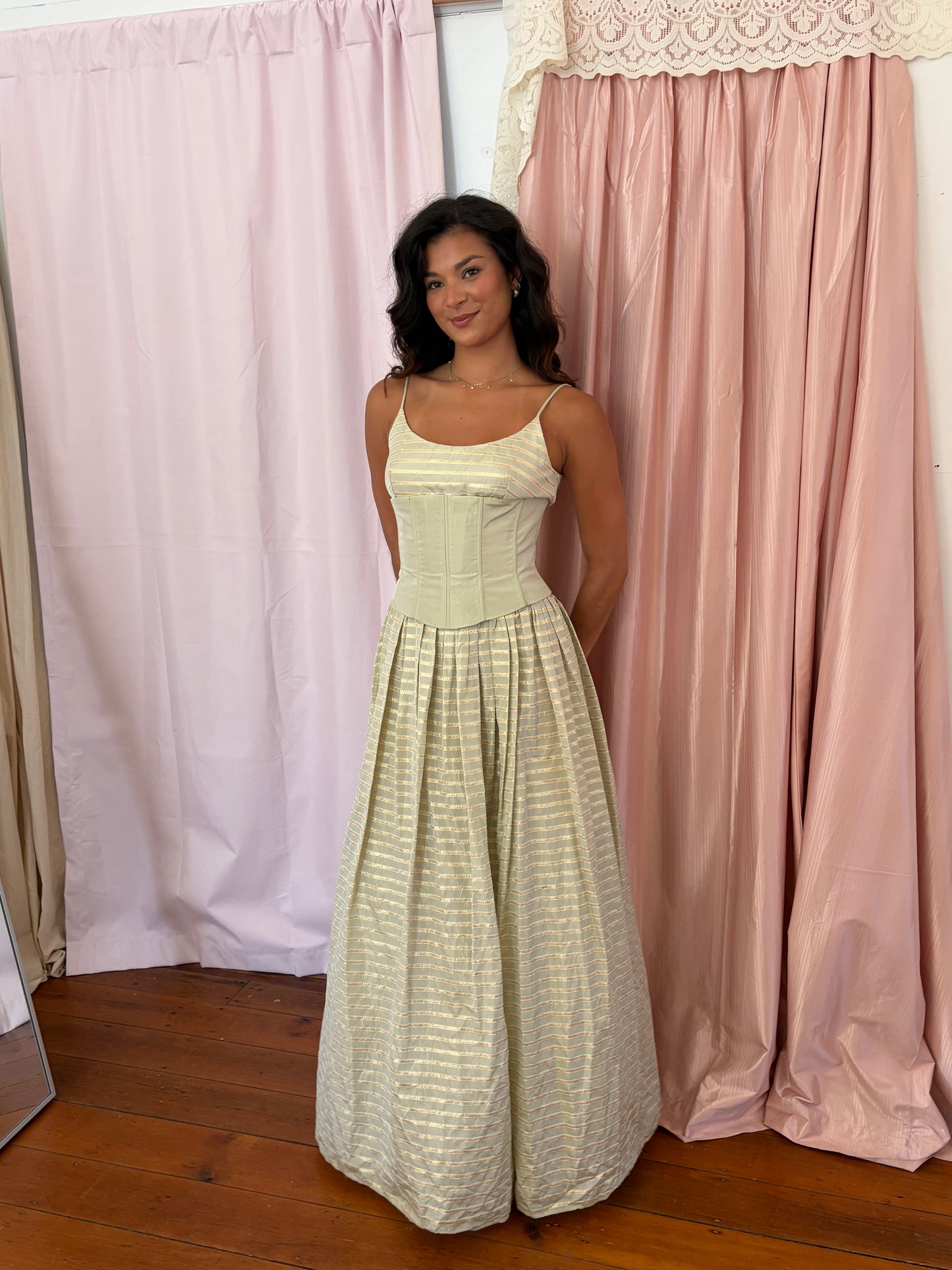 Vintage 80s taffeta striped corset gown