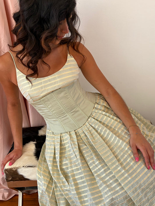 Vintage 80s taffeta striped corset gown