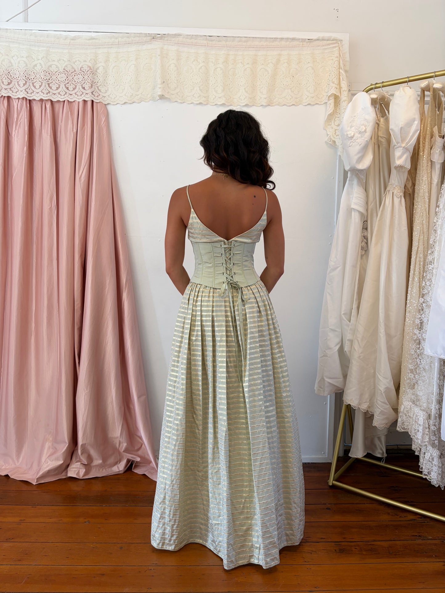 Vintage 80s taffeta striped corset gown