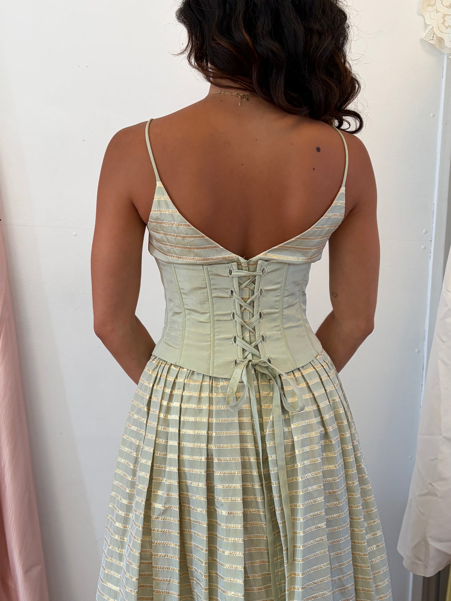 Vintage 80s taffeta striped corset gown