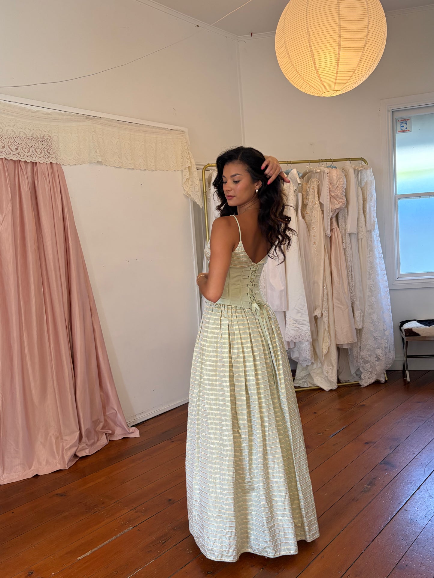 Vintage 80s taffeta striped corset gown