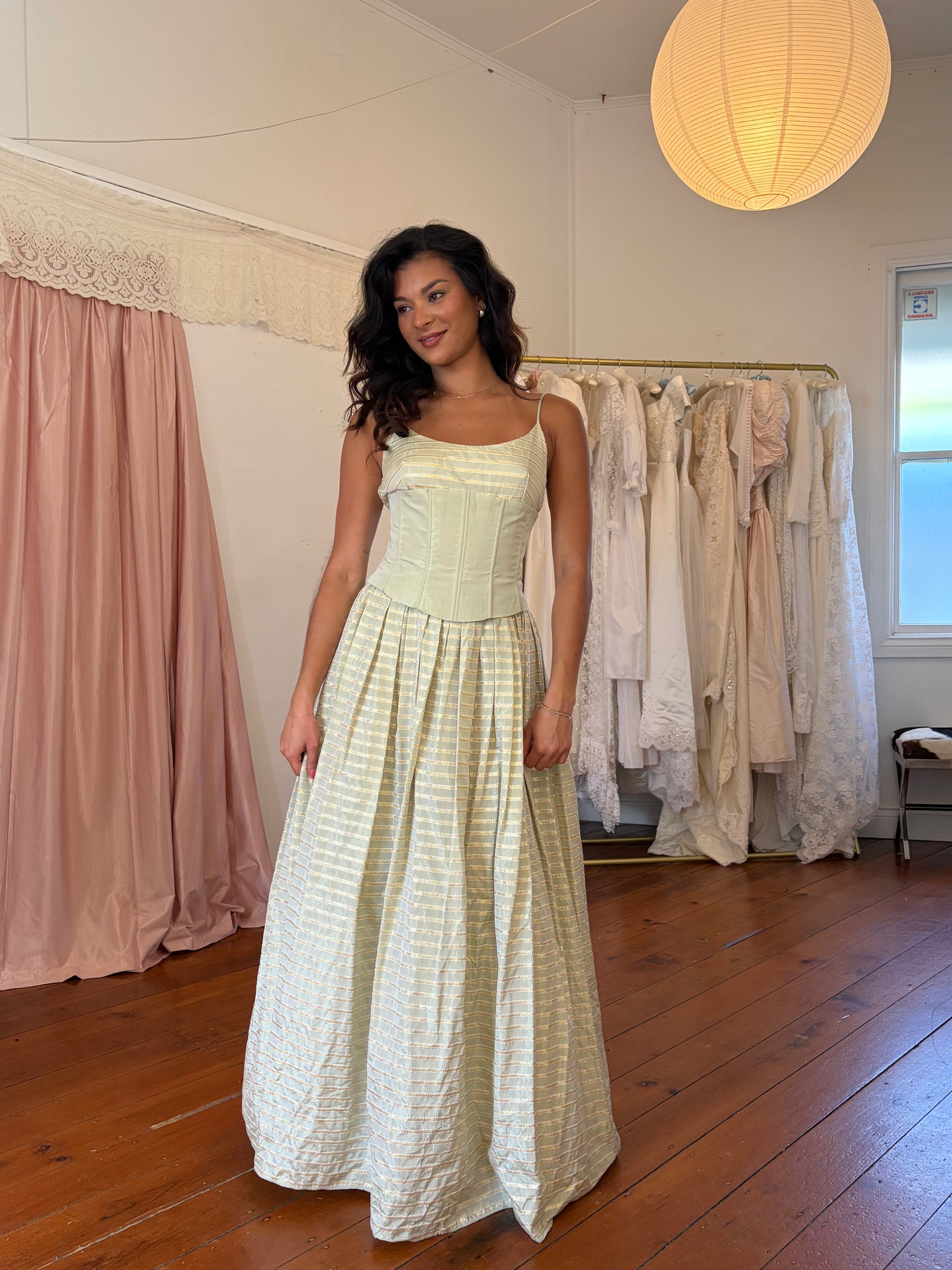 Vintage 80s taffeta striped corset gown